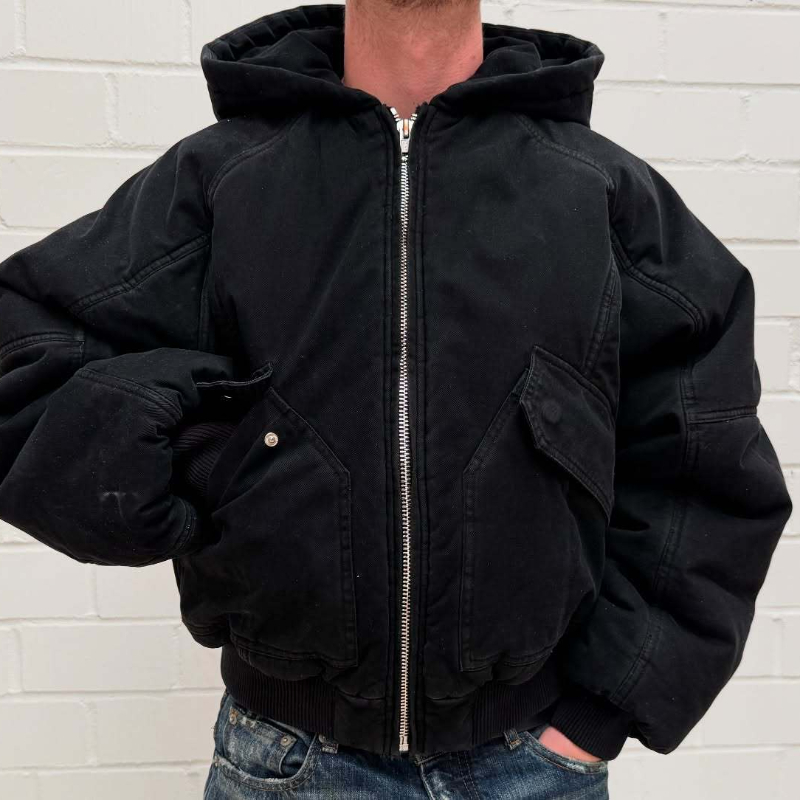 Vintage Zip Hoodie - Jaket Bomber Pria Oversized Bahan Kanvas