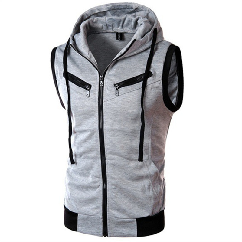Vintage Zip Hoodie - Rompi tanpa lengan bertudung untuk pria,