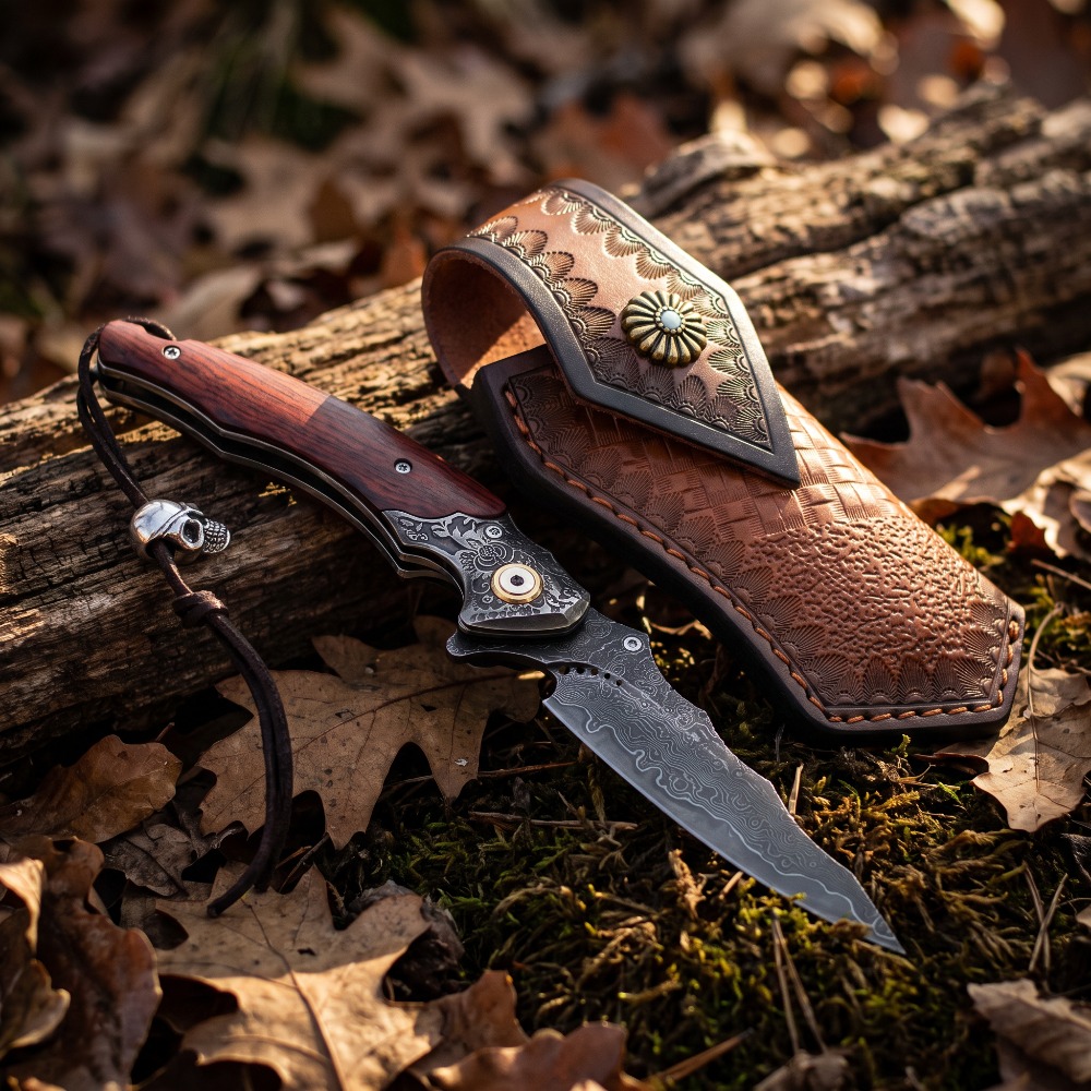 Vintage Collectible Pocket Knives - Pisau Lipat Ukiran Vintage Pola Damaskus