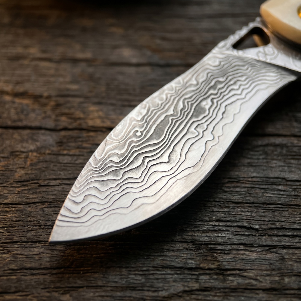 Pisau Lipat Kecil Baja Damasku - Vintage Collectible Knife ulasan dan harga