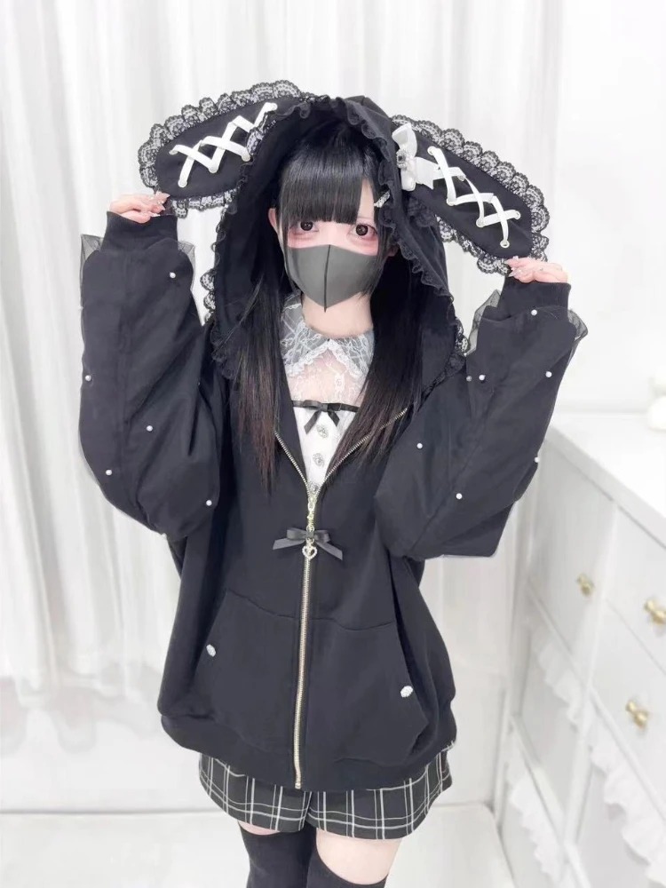Jaket Hoodie Wanita Y2K Kawaii - Vintage Zip Hoodie ulasan dan harga