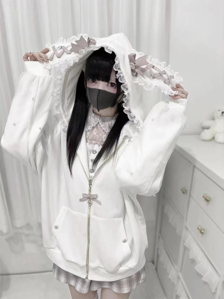 Jaket Hoodie Wanita Y2K Kawaii - Vintage Zip Hoodie ulasan dan harga