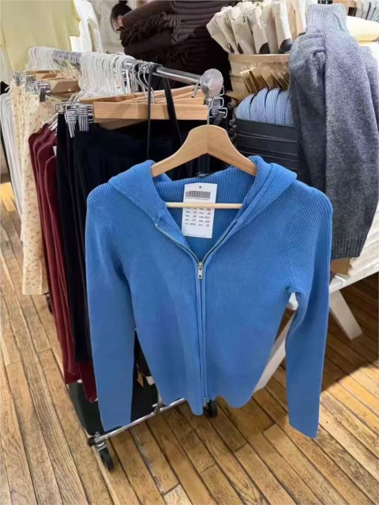 Atasan Hoodie Rajutan Biru Wan - Vintage Zip Hoodie ulasan dan harga